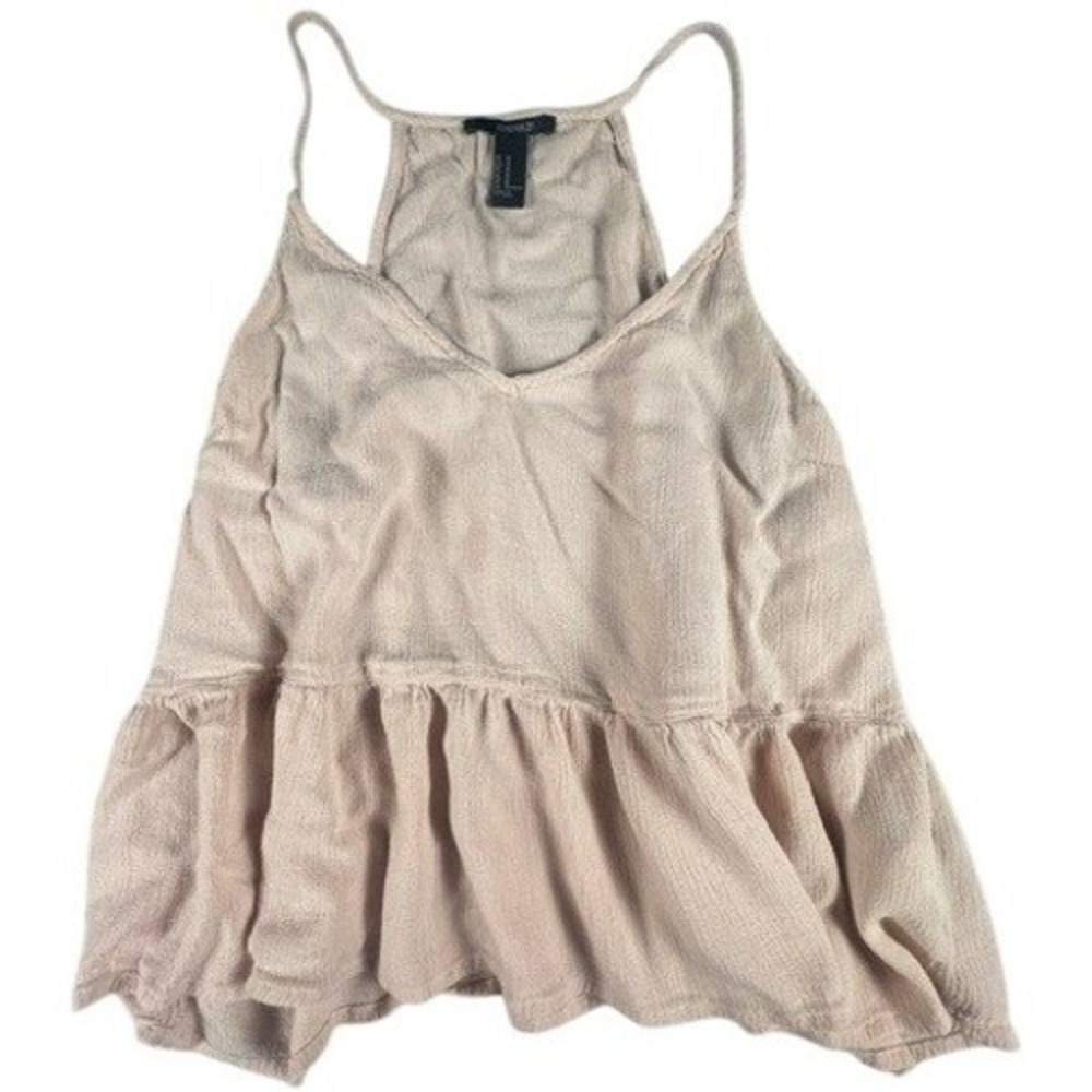 Forever 21 Cami Top Womens Medium Pink Peplum V-Neck Sleeveless Crepe Textured
